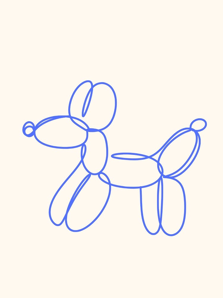 Contemporary Line Drawing Dog Blue