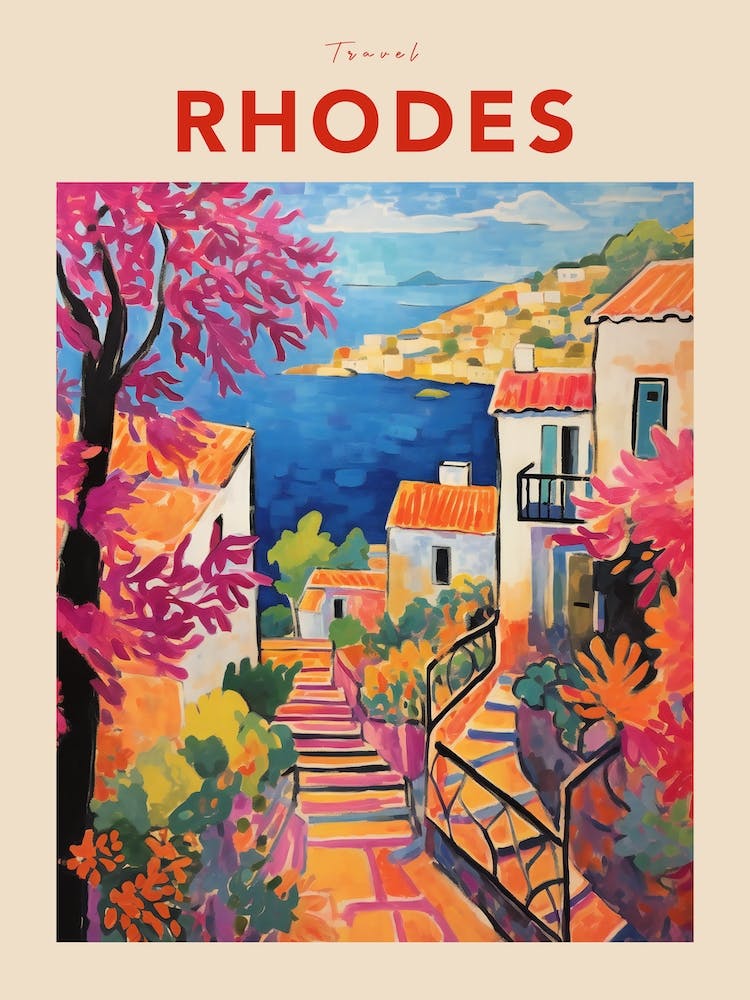 Rhodes Greece 4 Fauvist Travel Poster