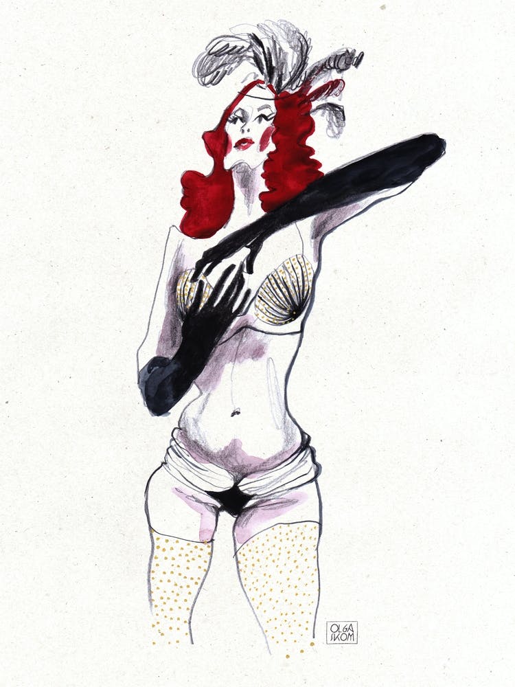Hand pencil drawing of burlesque woman