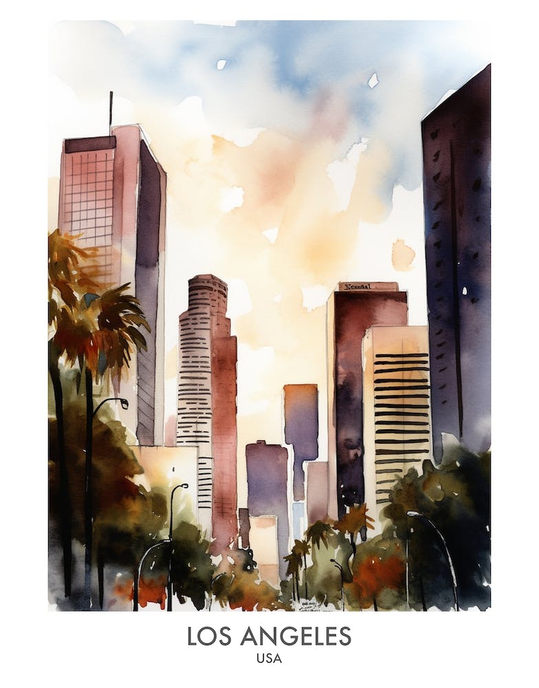 Los Angeles Watercolour Travel Poster