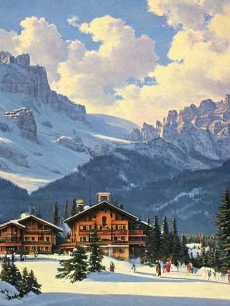Cortina D'Ampezzo, Italy Ski Resort Vintage Landscape 1 Skiing Poster