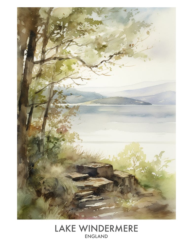 Lake Windermere 4 Watercolour Travel Poster