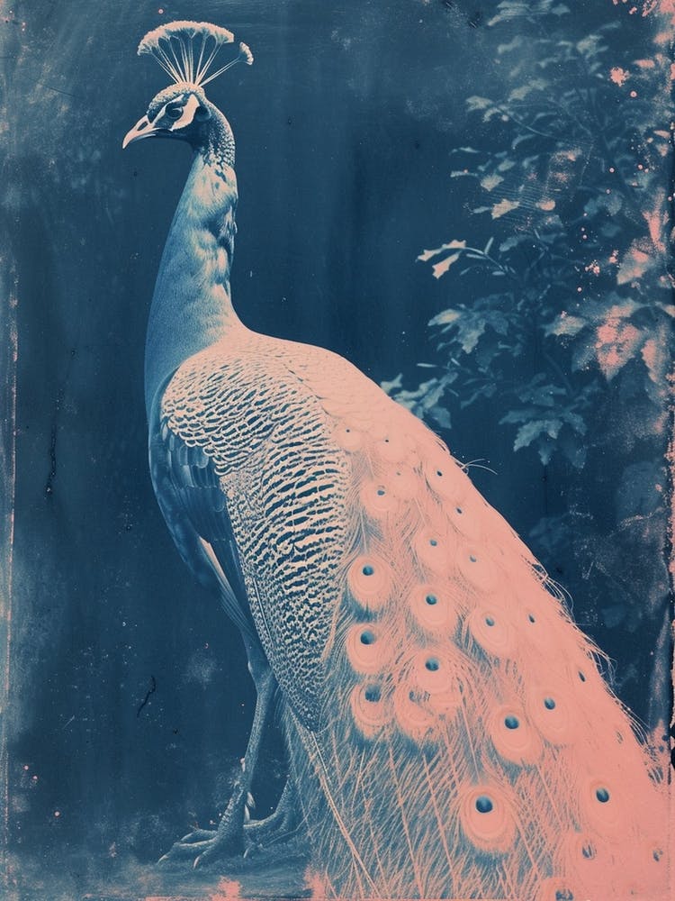 Peacock In The Leaves Cyanotype Inspired 5