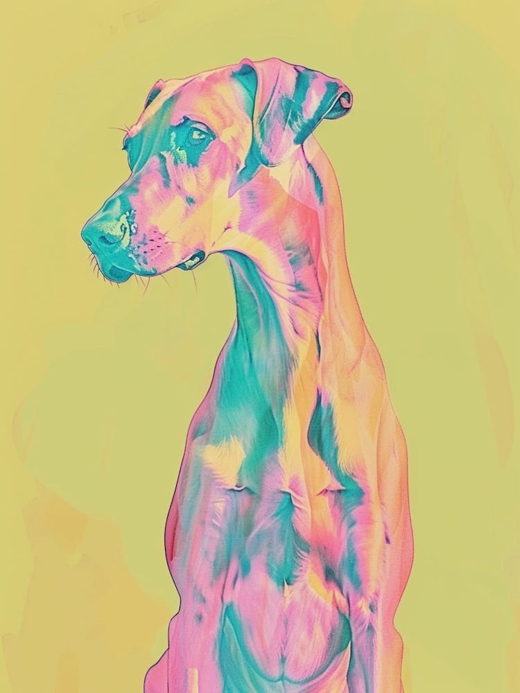 Spaniel Dobermann Hund Pastell-Linien-Aquarell-Illustration 1