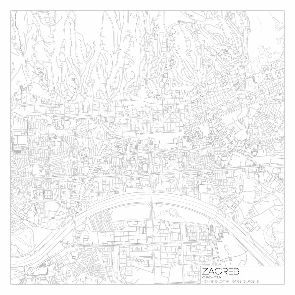 Zagreb, Croatia, City Map Black On White Blueprint Design