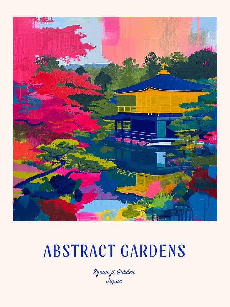 Colourful Gardens Ryoan Ji Garden Japan 3 Blue Poster