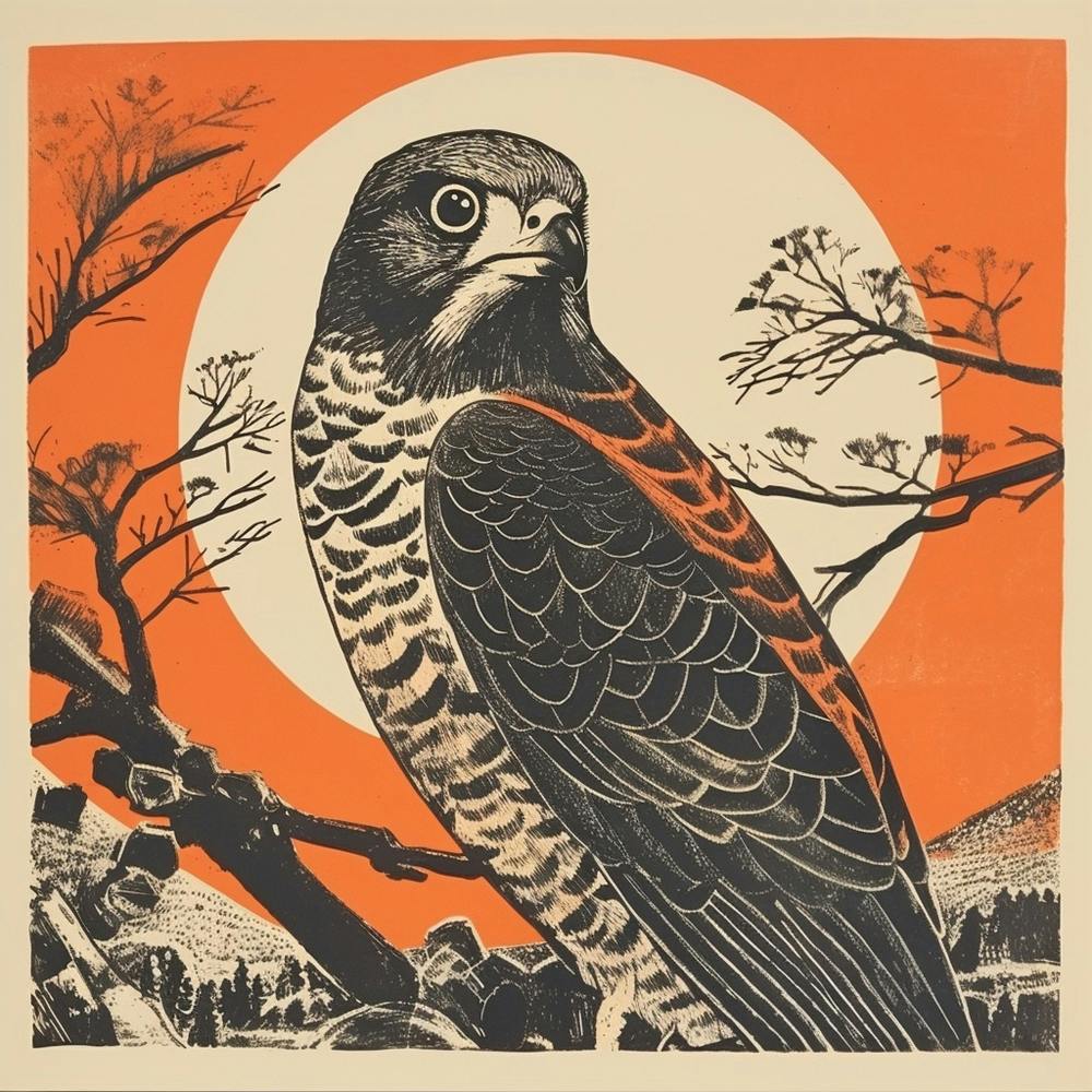 Retro Bird Lithograph Eurasian Sparrowhawk 4