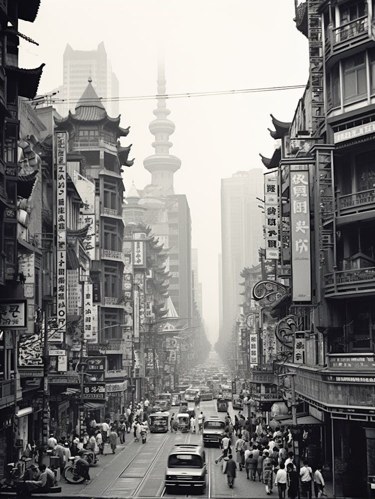 Shanghai, China, Black And White Old Photo 2