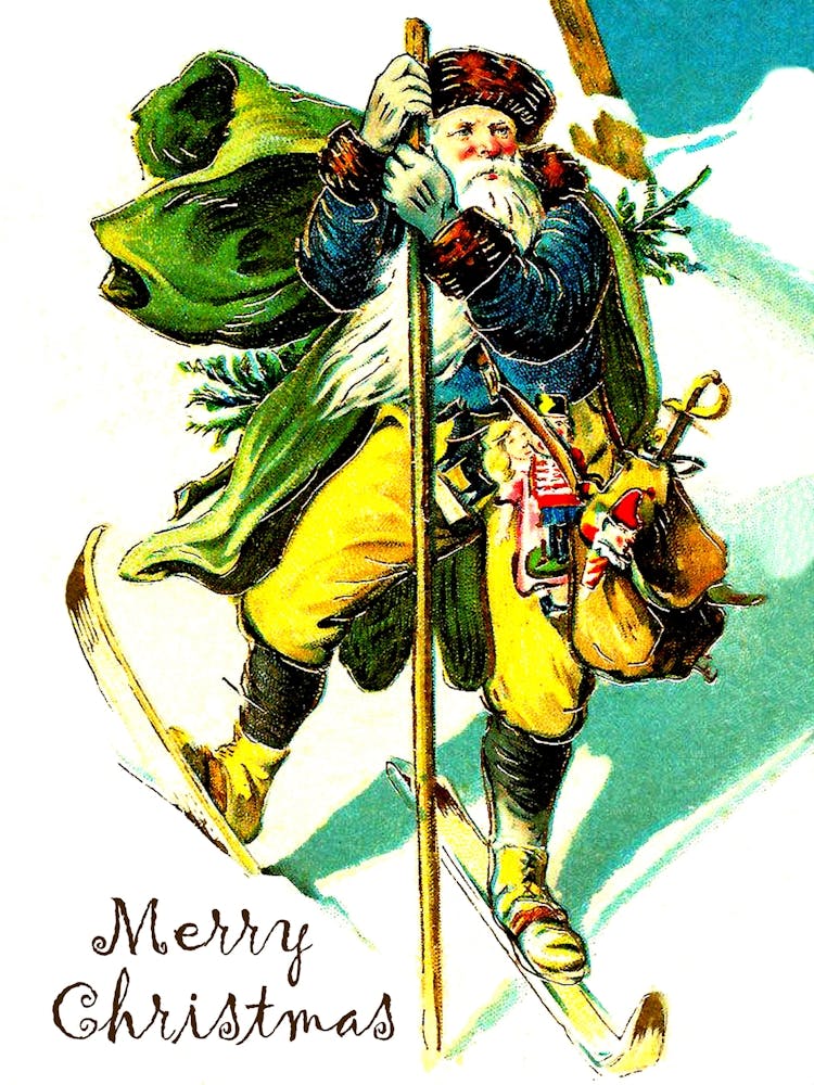 Skiing Santa Claus Wish You A Marry Christmas