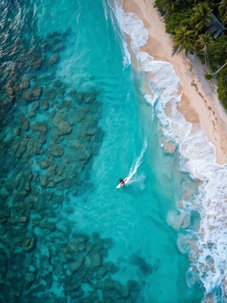 Aerial Drone Photography Capturing A Surfer Riding A Wave Near A Lagoon On A Tropical Coastline San (6)
