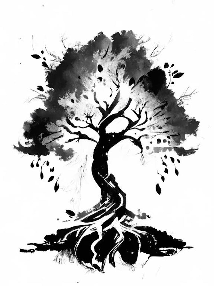 Tree Of Knowledge Symbol Black And White Painting