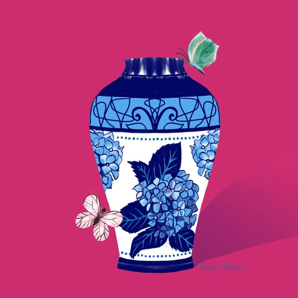 Hydrangea Vase On Pink Square