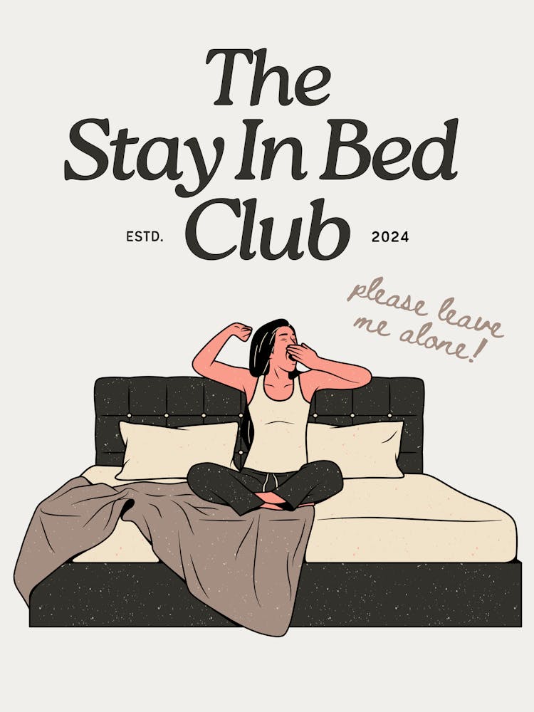 The Stay in Bed Club Print | Homebody Decor | Homebody CLub Print | Neutral Wall Art | Cute Fun Funky Decor | Neutral Decor | Maximalist Wall Art | Trendy Funny Preppy