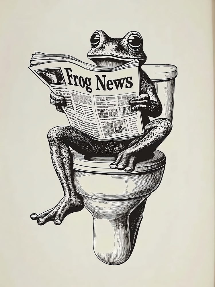 Frog Poster, Frog On Toilet Print, Frog Gift, Frog Art Retro, Frog, Frog Home Decor, Bathroom Wall Decor, Frog