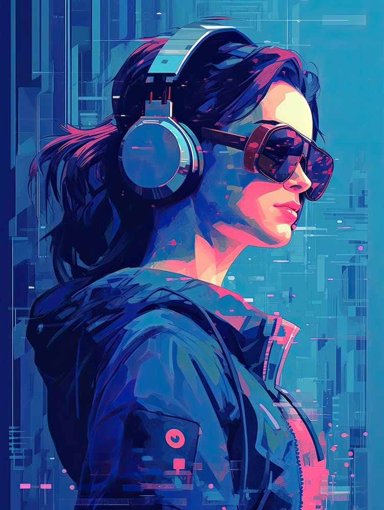 Futuristic Woman With Headphones, cyberpunk seria