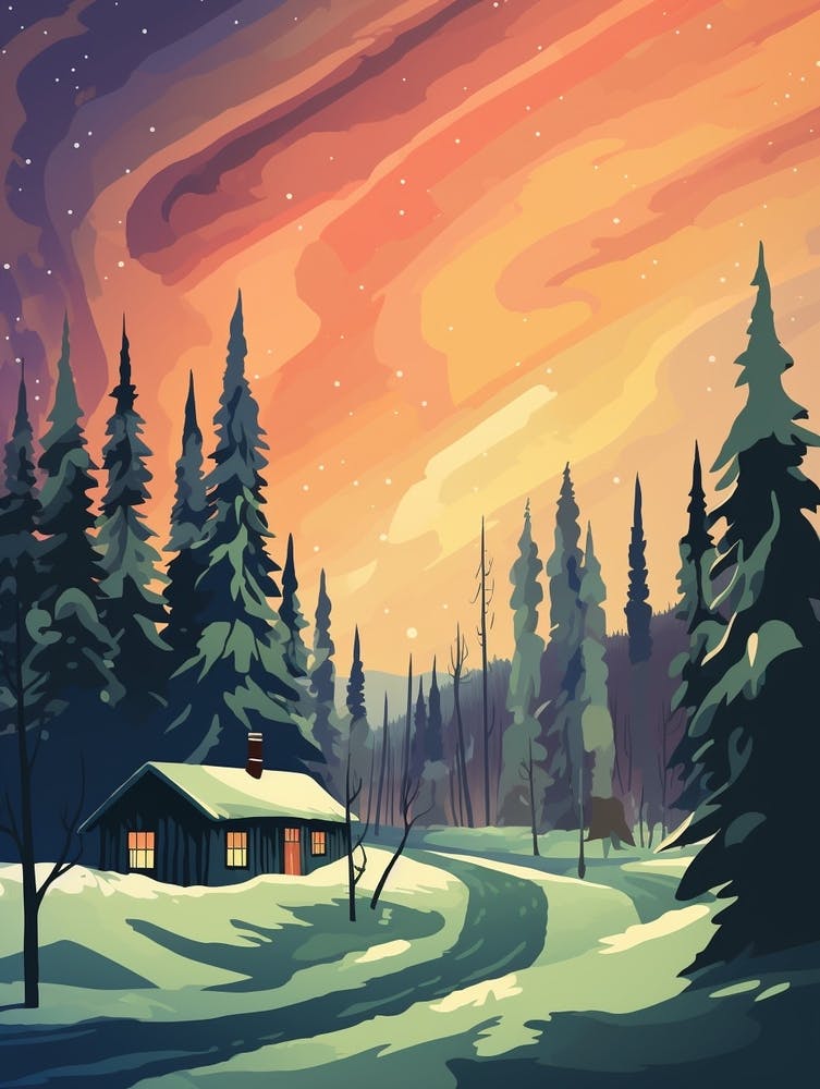 Vintage Winter Travel Illustration Fairbanks Alaska 1