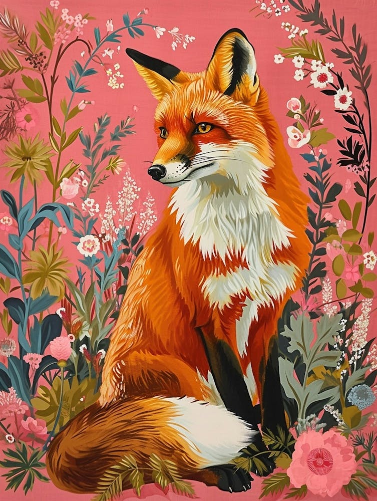 Floral Animal Painting Fox 2