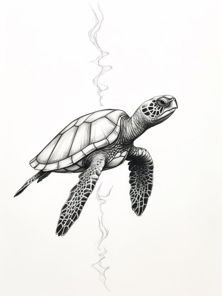 Realistisch Minimalistische Meeresschildkröten-Strichillustration 2