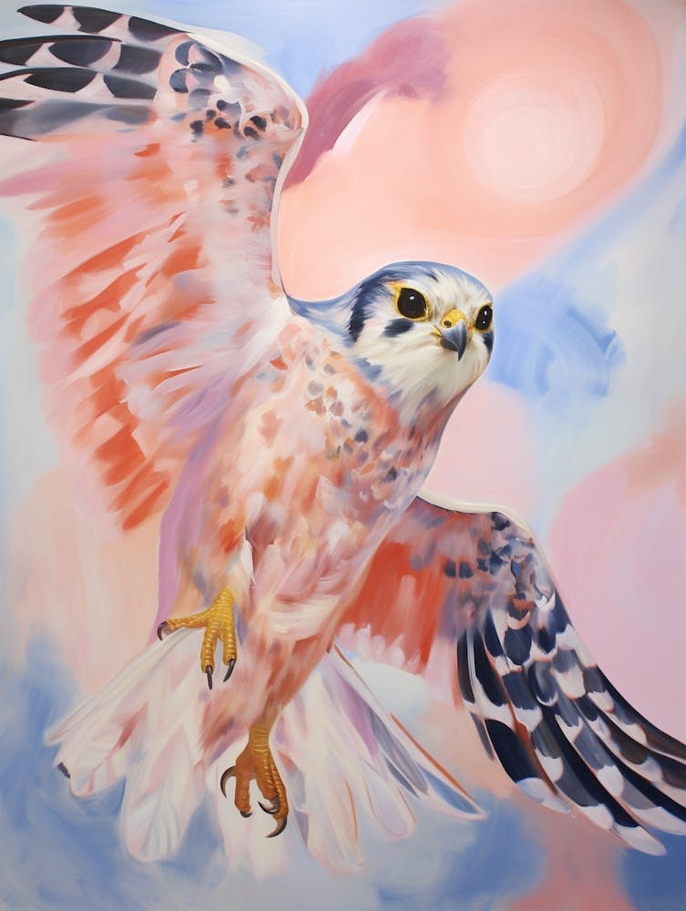 Pink Ethereal Bird Painting American Kestrel 1