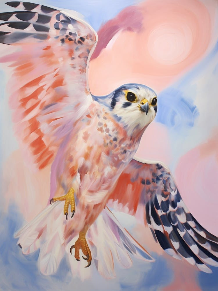 Pink Ethereal Bird Painting American Kestrel 1