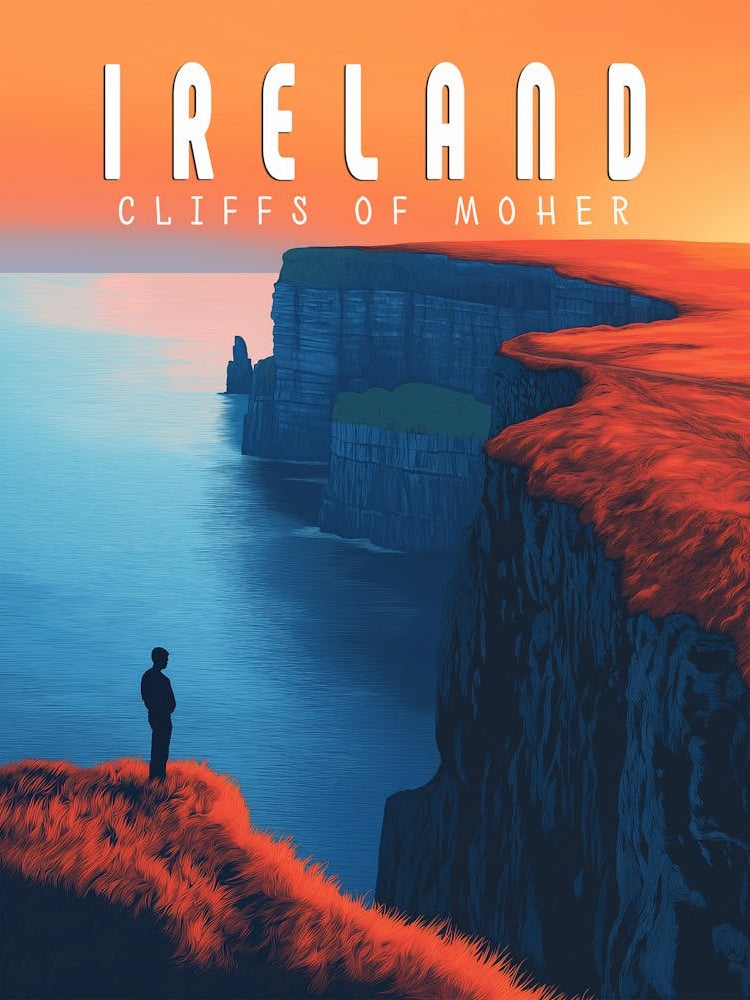 Ireland Vintage Travel Poster, Cliffs of Moher