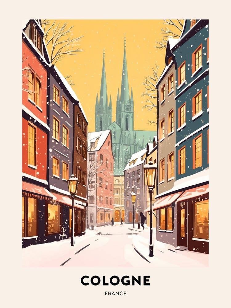 Vintage Winter Travel Poster Cologne France 1