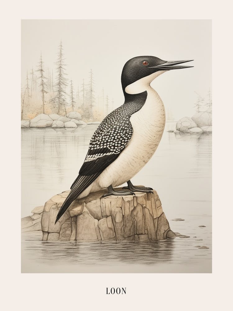 Vintage Bird Drawing Loon 1 Poster