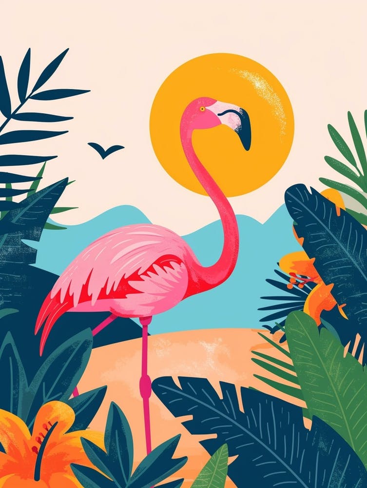 Greater Flamingo Las Coloradas Mexico Tropical Illustration 2
