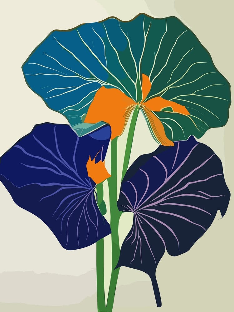 Feuille de Capucine Linogravure Abstraite Colorée