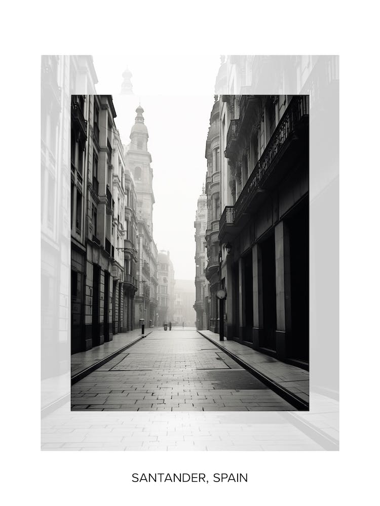 Poster Of Santander, Spain, Black And White Old Photo 4