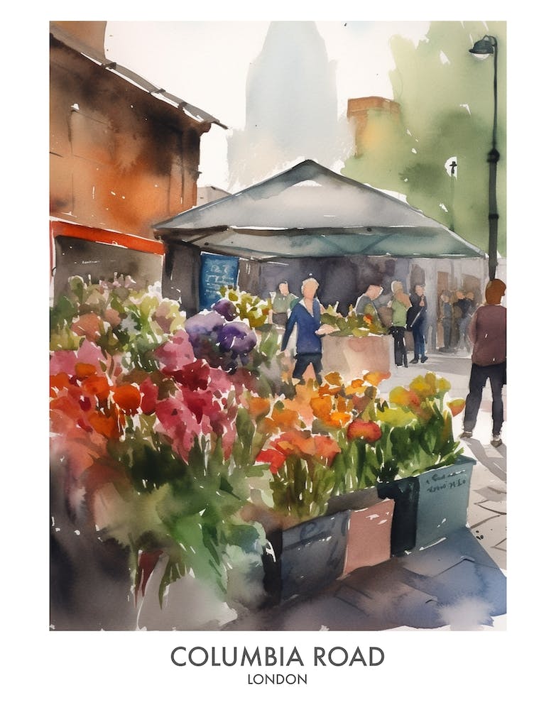 Columbia Road London Watercolour Travel Poster 2