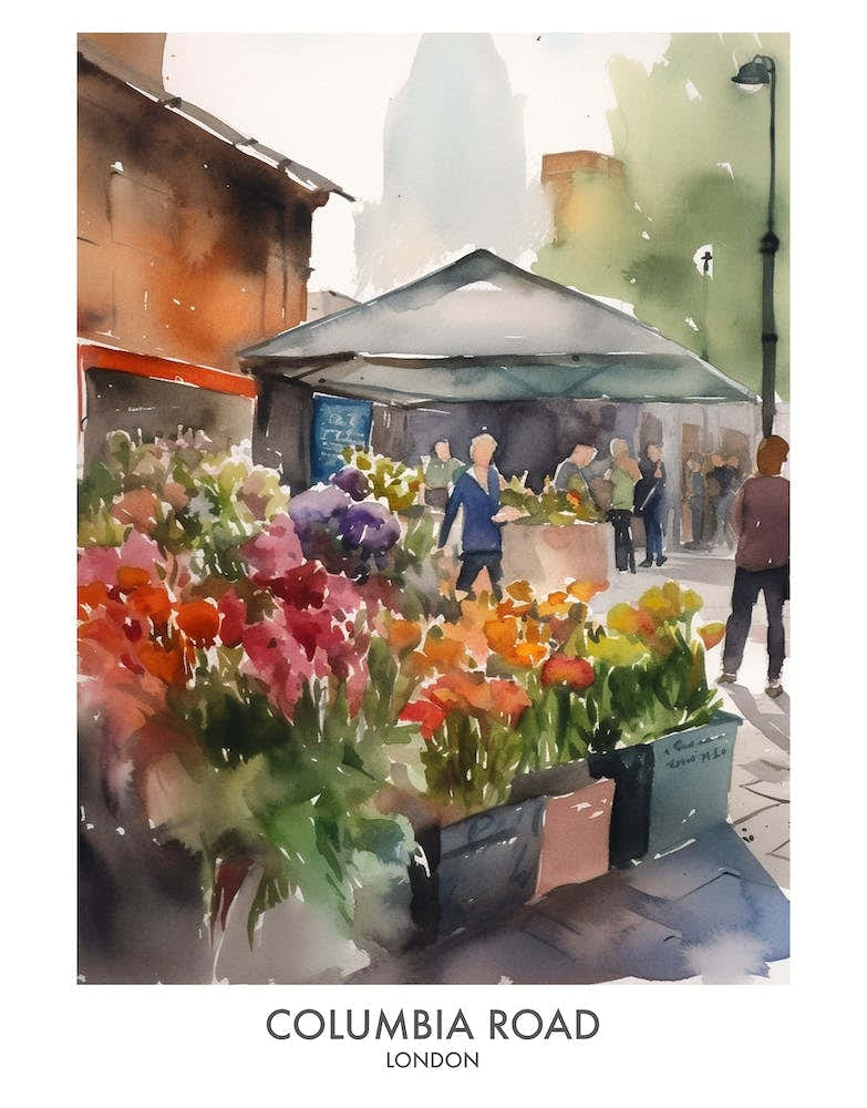 Columbia Road London Watercolour Travel Poster 2