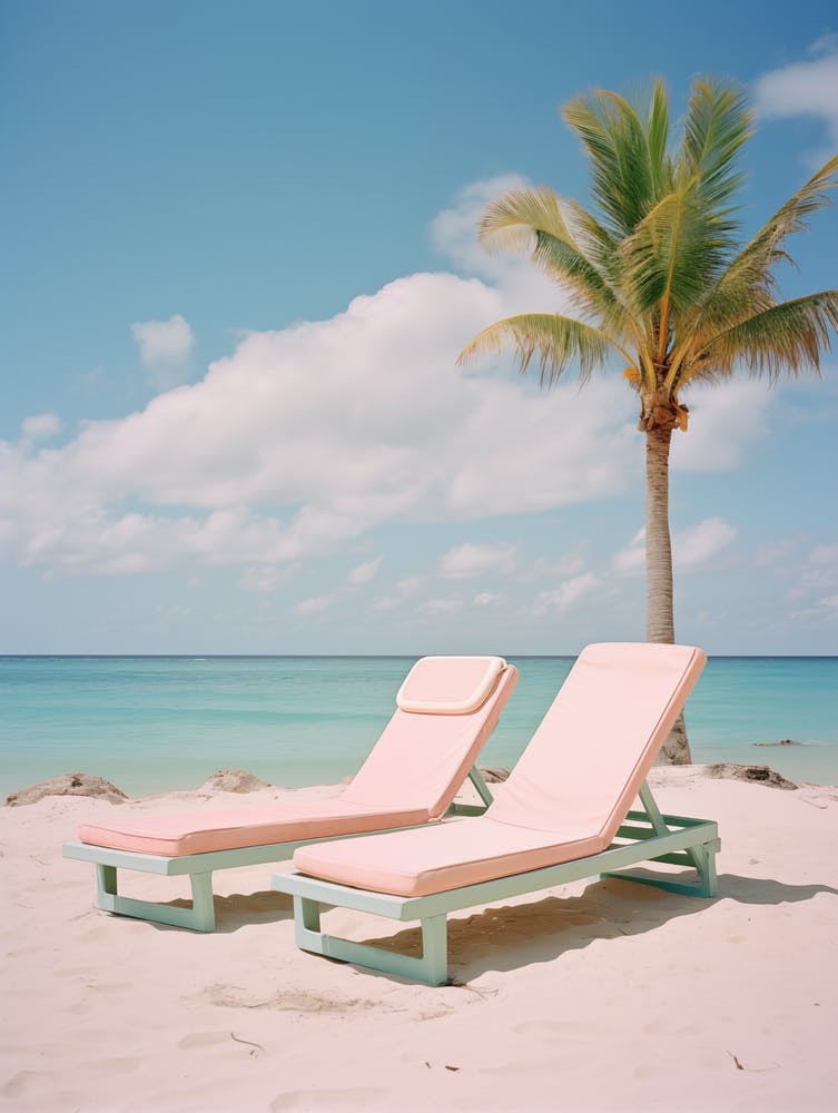 Pink Lounge Chairs On The Beach