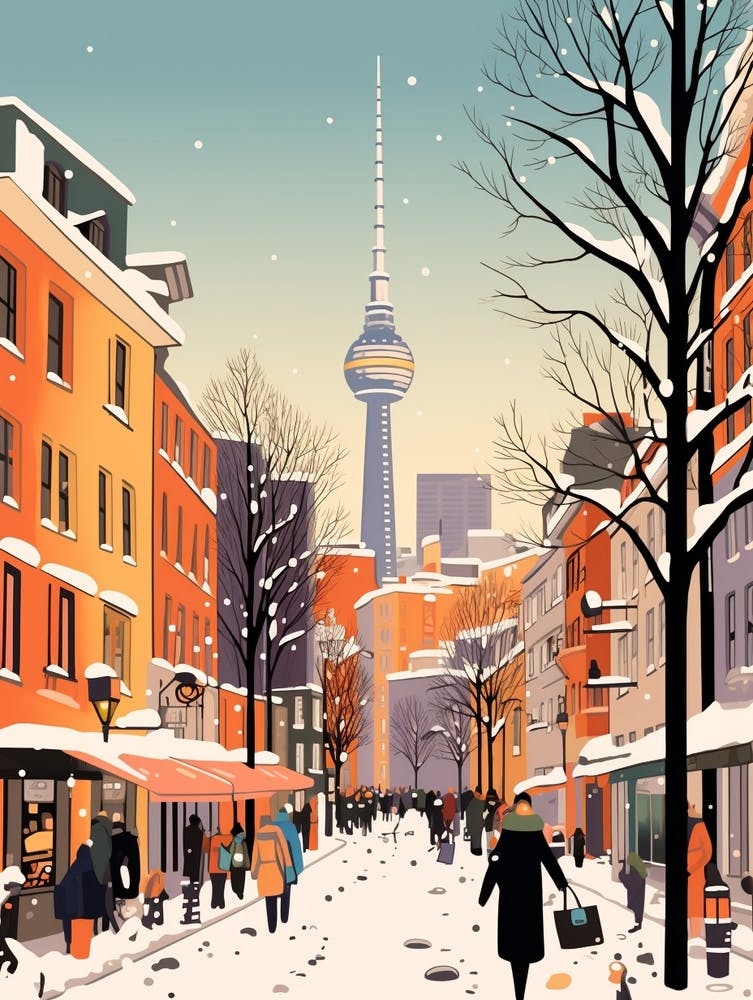 Retro Winter Illustration Berlin Germany