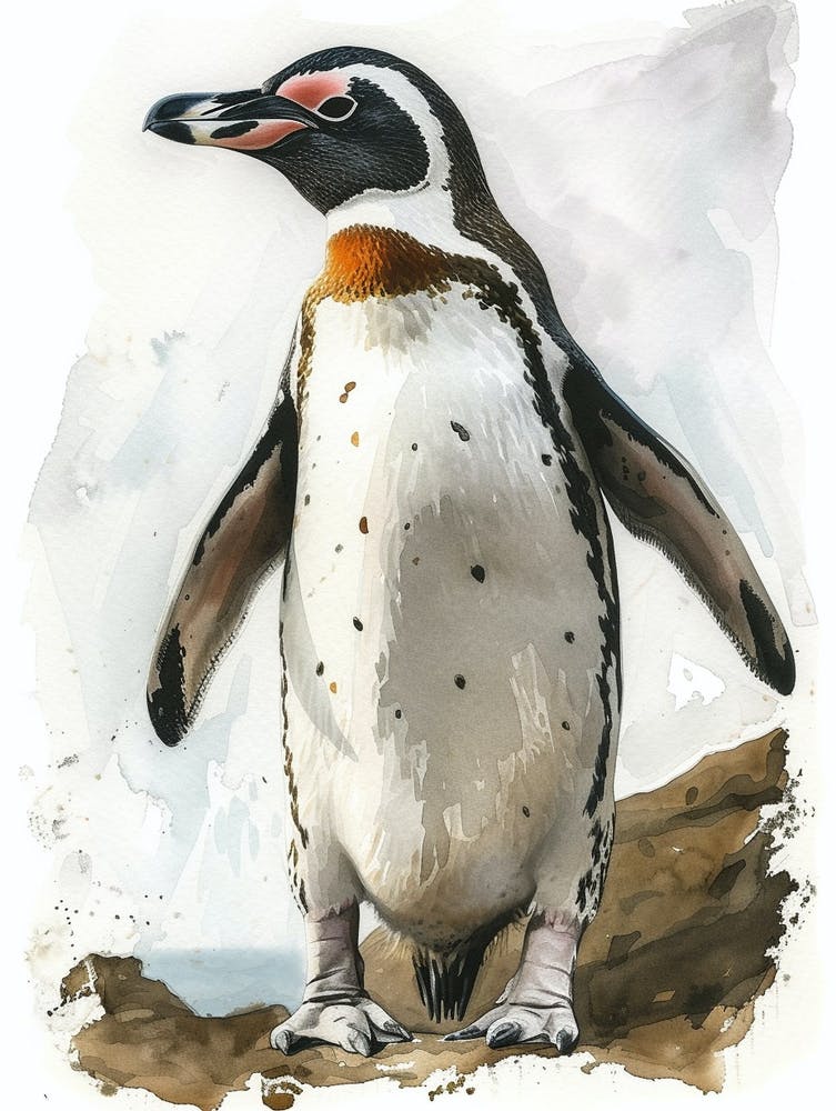 Humboldt Pinguin Petermann Insel Aquarell-Gemälde 1