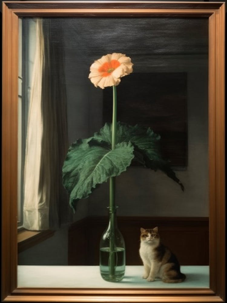 Painting Of A Still Life Of A Gladioli With A Cat, Realism 4