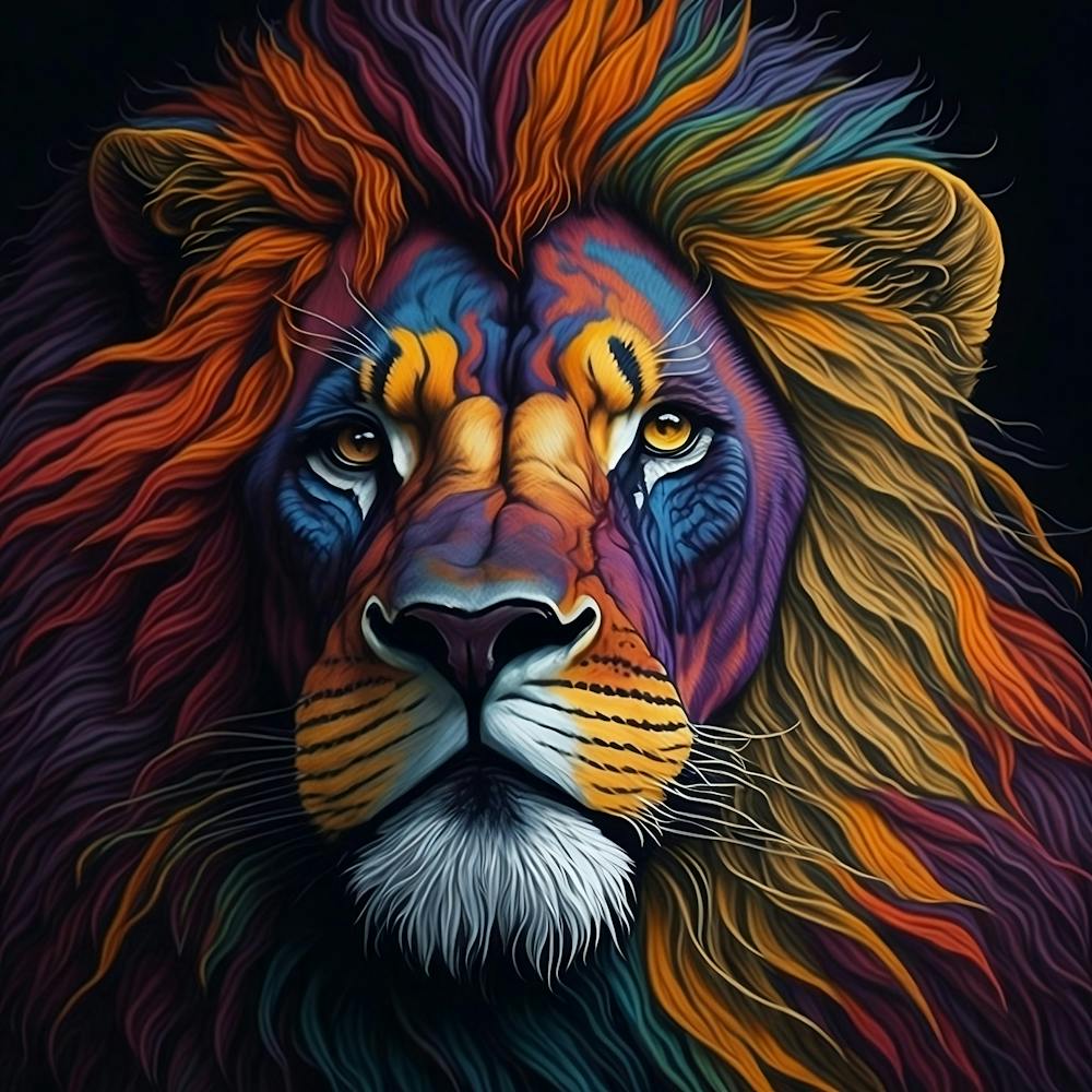 Multi Coloured Lion's Face
