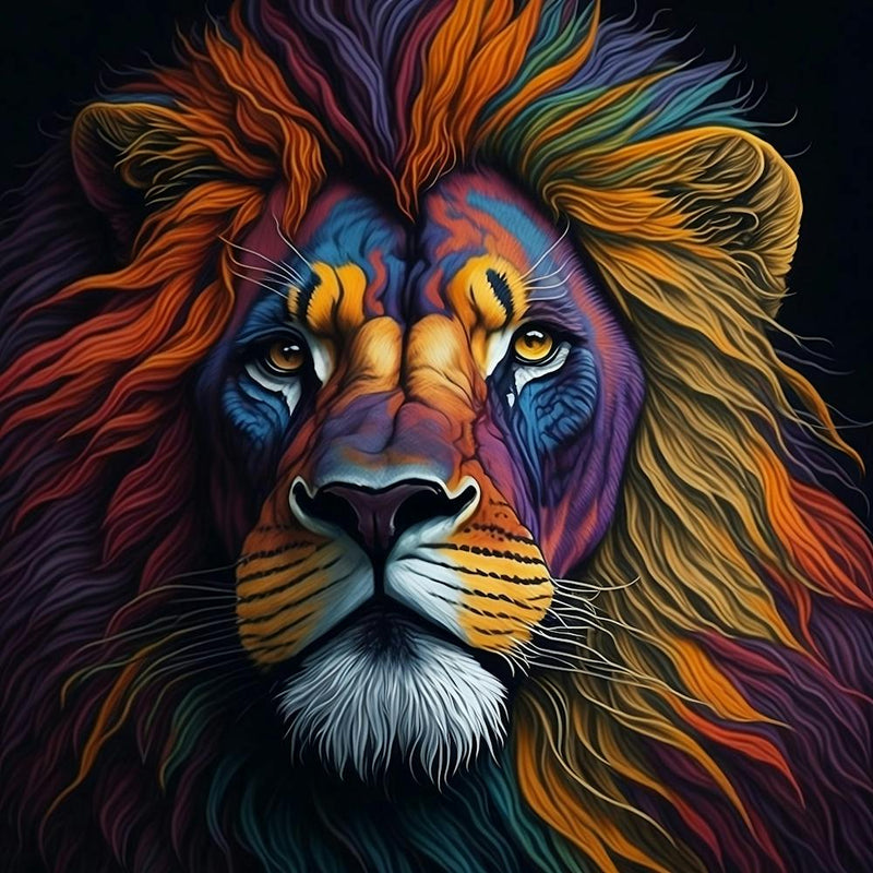 Multi Coloured Lion's Face