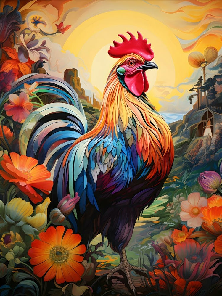Rooster in Flowers 1