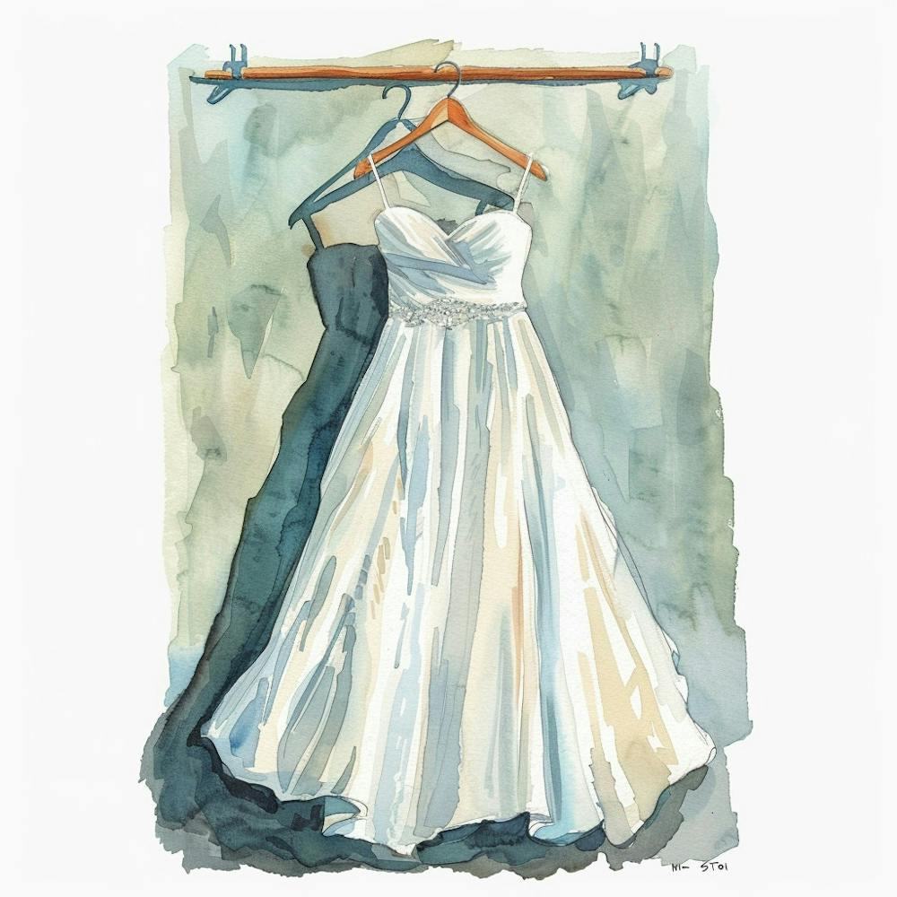 Watercolor Wedding Dress On Hanger 3