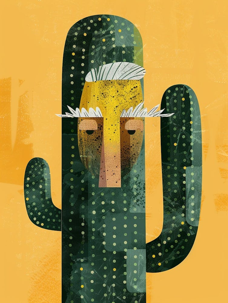 Old Man Cactus Minimalist Abstract Illustration 1