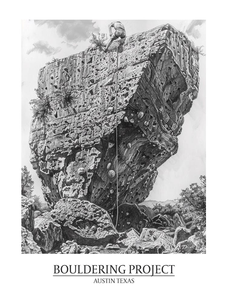 Bouldering Project Austin Texas Black And White Drawing 1 Poster