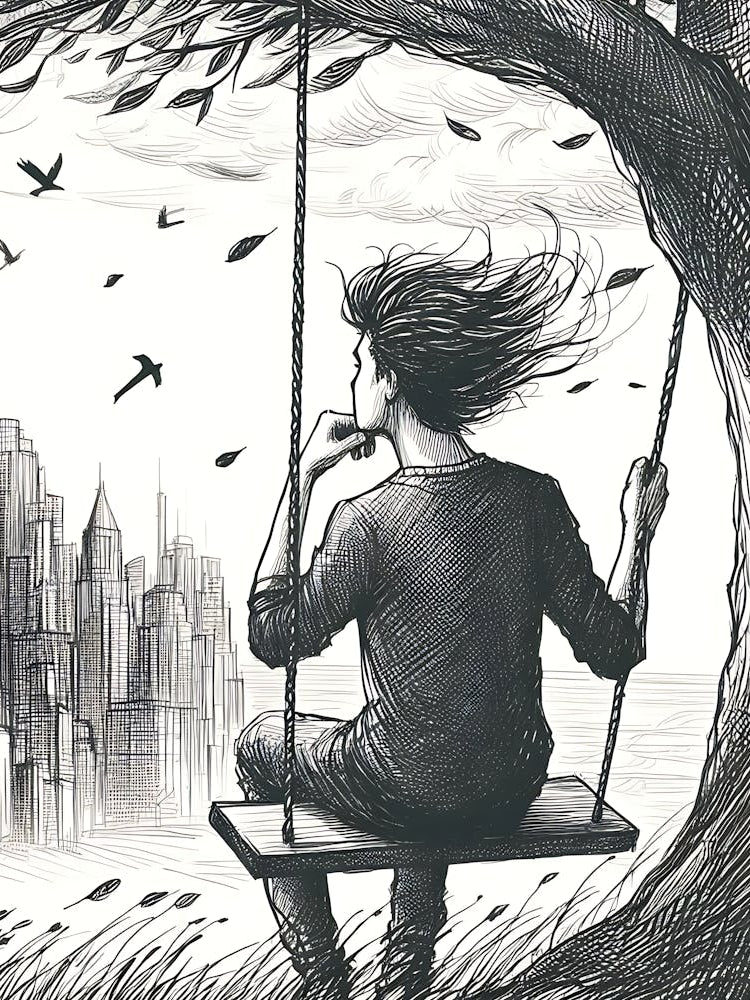 Moody Man on Swing Sketch 7