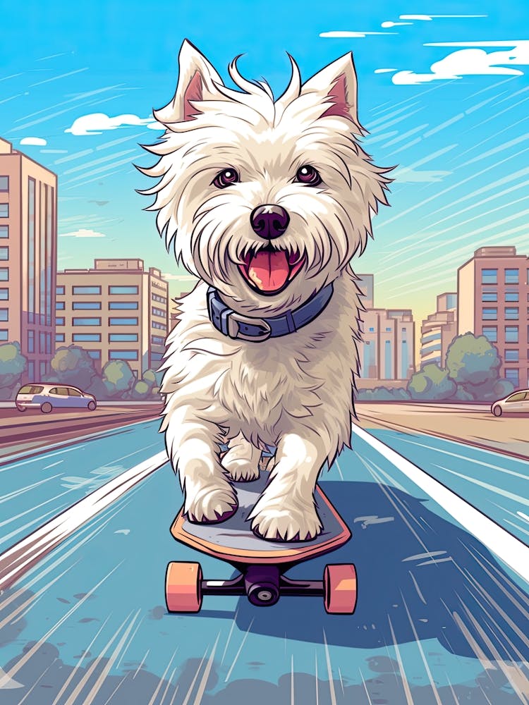 West Highland White Terrier (Westie) Dog Skateboarding Illustration 3