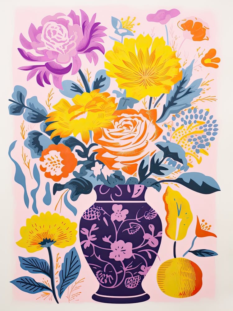 Farbiges Blumenstillleben im Risographie-Stil 5