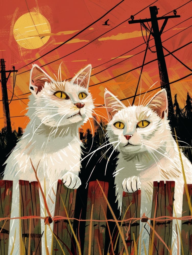 Two White Cats At Sunset