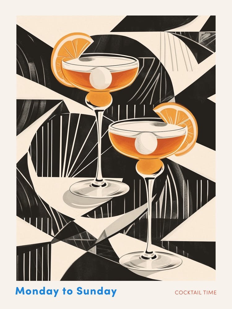 Art Deco Cocktails With Black & White Pattern Poster