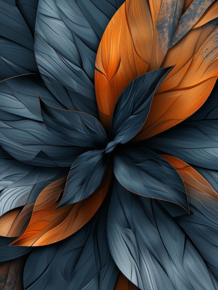 Abstract Blue And Orange Leaves
