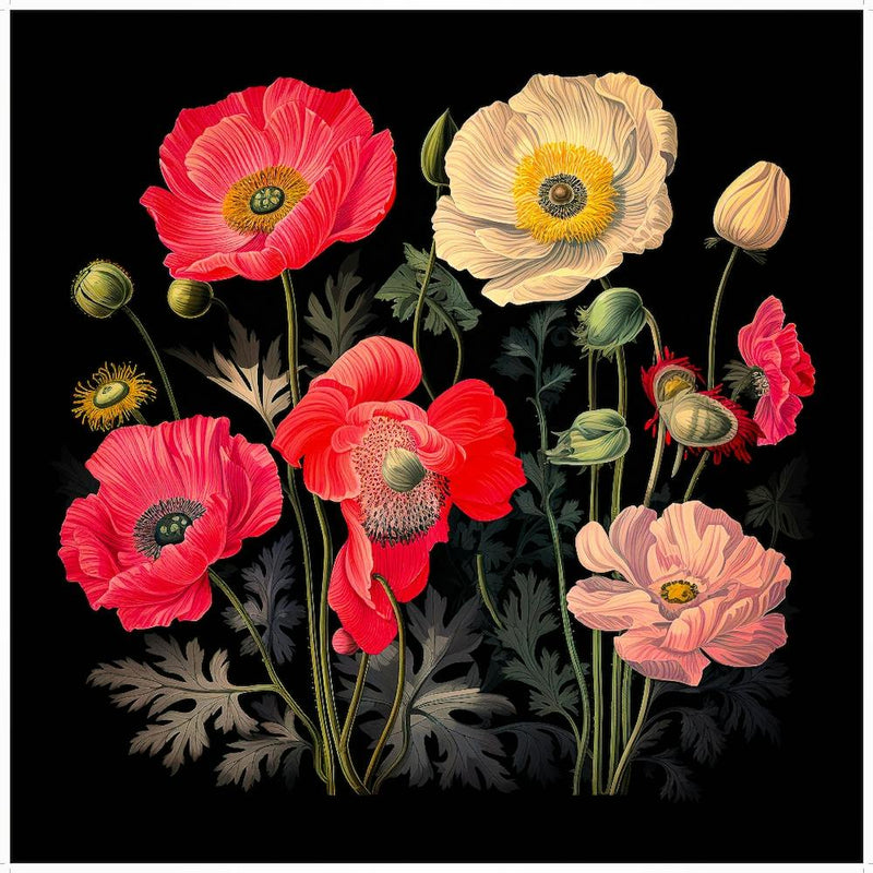 Poppies On Black Background