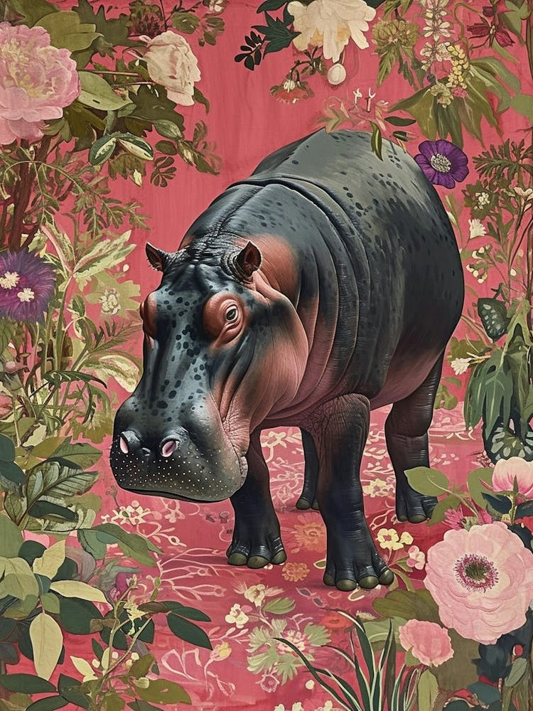 Floral Animal Painting Hippopotamus 2